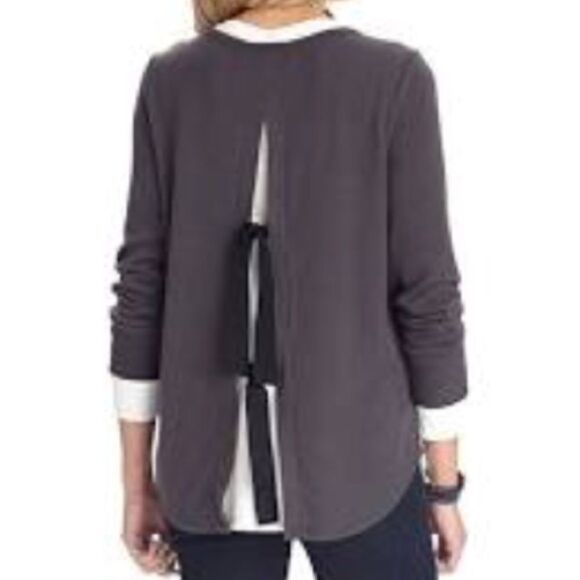 TIE Back Split top Cut Neck 2 embellished removeable pins relaxed fit top NWT - Picture 6 of 8